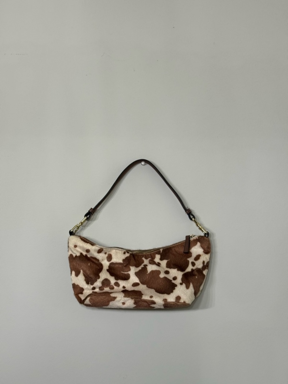 Cowhide Pattern Shoulder Bag in Brown and Cream